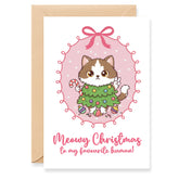 Meowy Christmas Cat Card – Cute Cat in Tree Costume